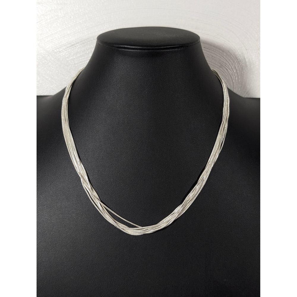 Silver Tone Liquid Silver Style Multi Strand Snake Chain Necklace 19 Inch